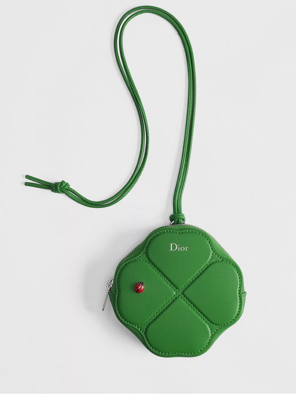 NEW Dior Green Quilted Clover Mini Pouch with Cord 🍀 🐞